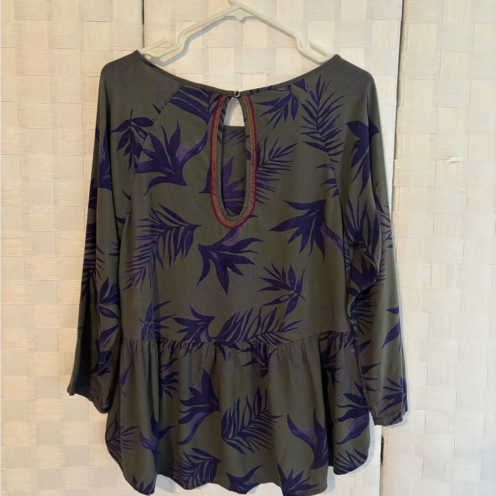 Floral Print Women's Top - Green and Purple Vintage Roxy